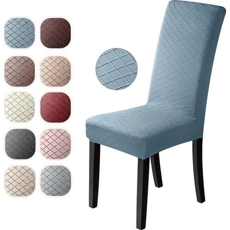 Housse de Chaise 4 pièces Couverture de Chaise de Élasthanne Jacquard Pattern Housse de Salle à Manger Universel Housse de Protection, très Facile à Nettoyer et Durable (Bleu) (1/5)