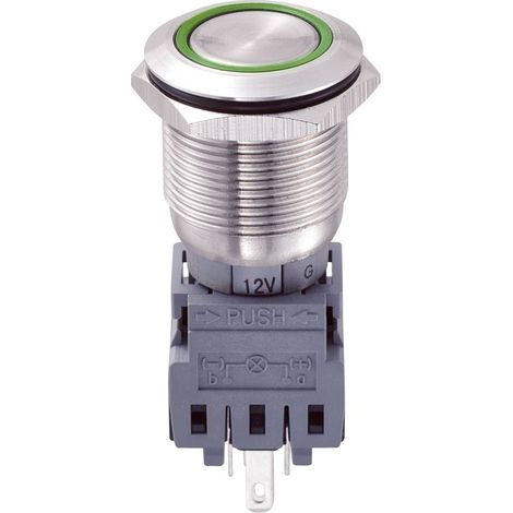 TRU COMPONENTS 701918 LAS1-BGQ-11ZE/G/12V Interruttore antivandalo 250 V/AC 5 A 1 x Off / On Permanente Verde IP67 1 pz (1/3)