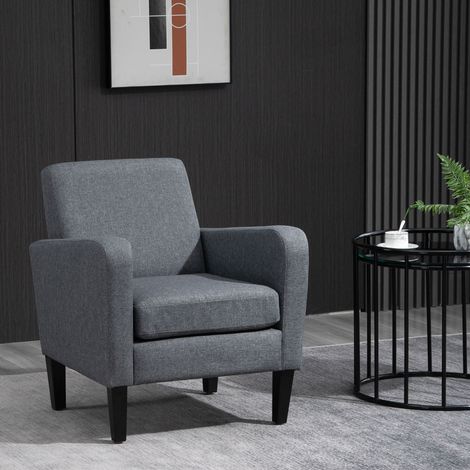 Poltrona reclinabile, poltrona imbottita con gambe in legno, tessuto effetto lino, 66 x 72 x 74 cm, grigio chiaro