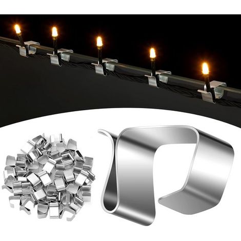 Ganchos para luces navideñas en canaletas, Abrazadera de acero inoxidable para cables metálicos (50 piezas, 24 x 15 mm) (1/5)