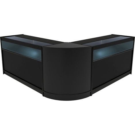 Set Banconi Iris LED Nero B1500 CM60 con Ante Scorrevoli e Serratura 3 Mobili per Negozio con Vetrina in Vetro, Mensole Interne, Angolo Chiuso e Illuminazione Bianca (1/5)