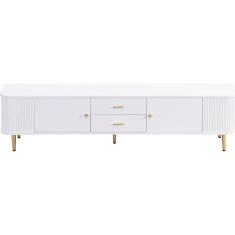 Weißer TV-Schrank aus MDF 170 x 34 x 45 cm mit 2 Schubladen, 2 Türen und goldenen Füßen (1/5)