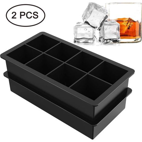 Silikon-Eiswürfelform – 8 quadratische Fächer pro Form – Für Whisky, Cocktails, Suppen, Babynahrung – 2 Stück (1/5)