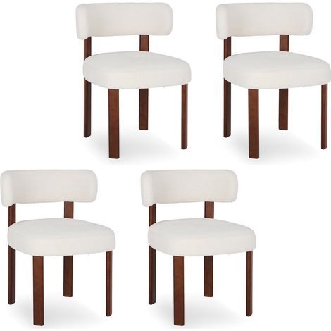 COLAMY Lot de 4 Chaises de Salle à Manger en Bois Massif, Design Épuré et Chaleureux, Dossier Arrondi Épousant la Courbe du Dos, Confort Optimal, Coloris beige