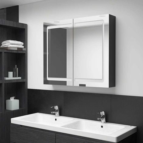 vidaXL Armario de baño con espejo LED negro brillante 80x12x68 cm (1/5)