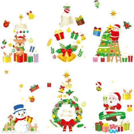 Stickers de Noël - 6 Pcs - Autocollants Fenetre - Flocons de Neige - Décoration Multicolore (1/3)