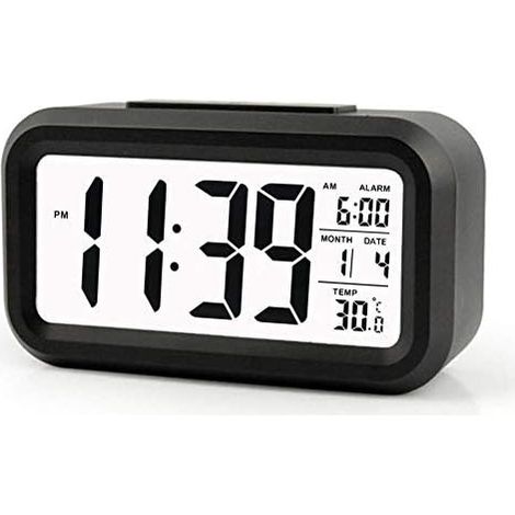 Digital Wireless Battery Operated Alarm Clock with Date, Temperature, Smart Light Sensor, 12/24 Hours, Snooze for Bedrooms, Office 5.31 x 2.95 x 1.77 inch (Black) (1/5)