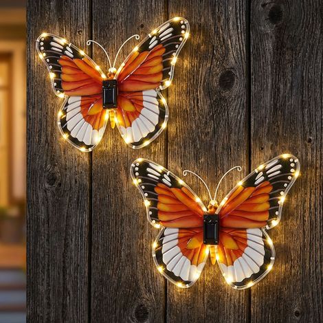 Lampada solare da parete luce esterna giardino farfalla figura motivo crepuscolare sensore, plastica, LED, HxLxP 24,5x35x2,5 cm, set di 2