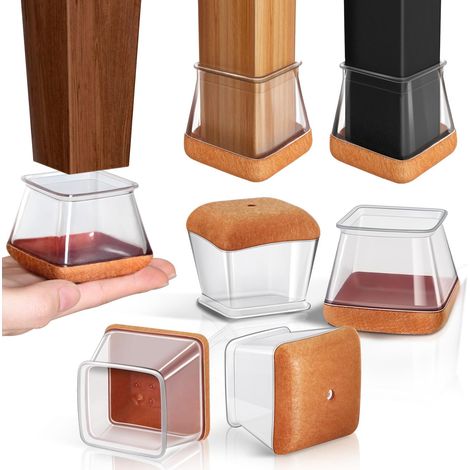 32-Piece Square Chair Leg Protectors, Silicone Chair Pads with Thickened Felt, Transparent Small Chair Pads, Floor Protectors, Reduce Scratches (Fit: 13-20mm) (1/5)