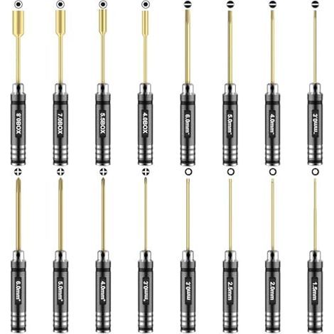 Kit d'outils pour voiture télécommandée – 16 pièces comprenant des outils plats et Phillips, hexagonaux en acier titane, avec sac de rangement - (1/3)