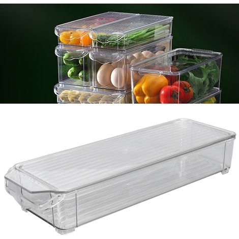 Boîte de rangement pour réfrigérateur, organisateur de cuisine, boîte de rangement alimentaire transparente empilable, boîte de rangement pour fruits et légumes de qualité alimentaire, étroite et bass (1/5)