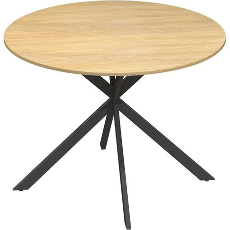 Table de cuisine ronde 4 personnes style industriel pieds en acier finition chêne (1/3)