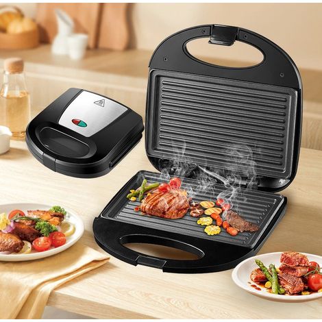 Appareil à sandwichs/grill/antiadhésif double face chauffant de 800 W pour le petit-déjeuner (1/5)