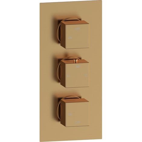 Signature React Thermostatic 2 Outlet Concealed Shower Valve Triple Handle - Brushed Bronze (1/2)
