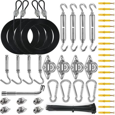 Kit di fissaggio per vela ombreggiante con quattro prolunghe da 3 m, cavo in nylon per tende da sole rettangolari e triangolari, kit ombreggiante in acciaio inox 304, per esterni e giardino.