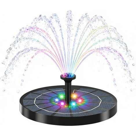 Fontaine solaire flottante avec LED multicolore et batterie, 5 buses pour différents effets, hauteur d’eau 100 cm, adaptée pour jardin, piscine, bain d’oiseaux et aquarium (1/5)