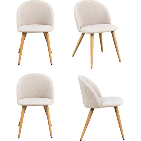 FurnitureR Set di 4 sedie per sala da pranzo, design moderno a forma di conchiglia, morbido tessuto beige con piedini in metallo, elegante seduta per cucina, tessuto, 46 x 49 x 77 cm (1/4)