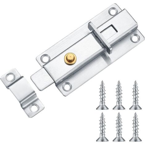 Serrure de porte de 4 pouces, serrure de porte de jardin, loquet de porte en acier inoxydable, loquet de porte à boulon, serrure de porte coulissante avec trou de cadenas pour porte en bois (1/5)