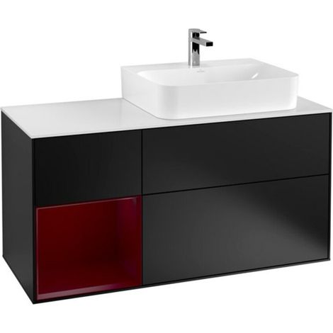 V&B Waschtischunterschrank Abdeckplatte Gl. wh. m Finion 120cm, Reg li Peony, Black matt lacquer (1/2)
