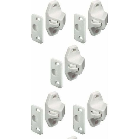 5x Loqueteau à rouleau blanc universel avec contre pièce à visser Loquet Meuble Porte Placard Cuisine Salle de bain (1/3)