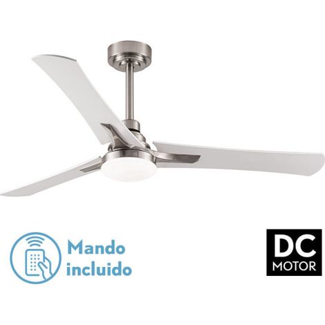 Ventilador de Techo LED Coro FABRILAMP Níquel/Blanco-Haya, 132 cm, Motor DC, 3 Aspas Reversibles, 22W, Mando y Memoria (1/5)