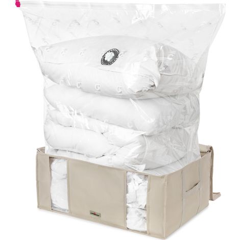 Compactor - Set 3 custodie Dune con sacco sottovuoto integrato, contenitori salvaspazio armadio per piumoni, cuscini, vestiti, antiacari, umidità, tarme, con aspirapolvere o pompa manuale, taglia XXL (1/5)