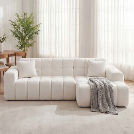 Sofá modular en L de terciopelo blanco, con chaise longue y cojines, fijo para salón, apartamento u oficina moderna – CHICFURN (1/5)