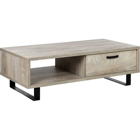 Mesa baja robusta colección NEWTON Color roble claro. Patas de metal negro.