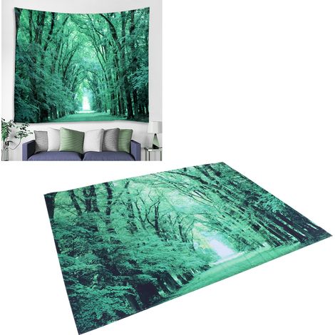 Rechteckiger Wandteppich mit Waldmotiv, ideal für das Wohnzimmer oder als Innendekoration. (1/5)