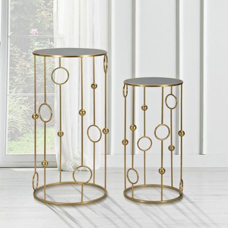 Dmora - Wohnzimmertisch Bitti, Niedriger Wohnzimmertisch, Kaffeeregal, Couchtisch für Sofa, 50x50 h100 cm, Gold (1/5)
