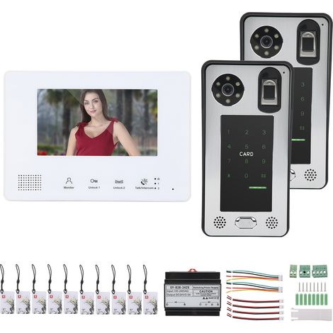 7in Interphone Vidéo avec Sonnette, 2 Fils, Empreinte Digitale, Code, Carte, Déverrouillage, Vision Nocturne, Sécurité 100-240V (1/5)