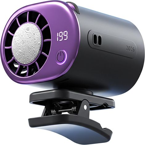 Auto-Klemmventilator mit Display, 360°-Drehung, Halbkühlung, USB-Ladefunktion, tragbarer Ventilator ohne Klemme (grau)