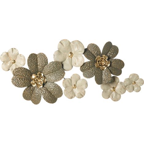 Moderna decorazione da parete fatta a mano Motivo floreale Pezzo d'arte Ferro Beige Oro Lantanio