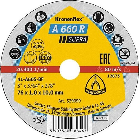 Disques à tronçonner KLINGSPOR A 660 R SUPRA 76 x 1 x 10 mm