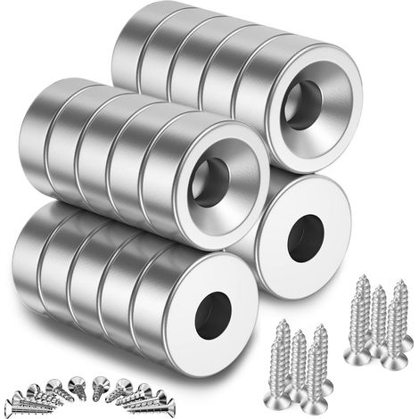 20 Pièces Aimants en Néodyme, Aimant Neodyme Super Puissant Contre Alésage avec Manchon en Acier, 10 x 3 mm Aimant en pot Fraisé Avec Vis, pour Tableau Magnétique, Réfrigérateur, Cuisine, Bureau (1/5)