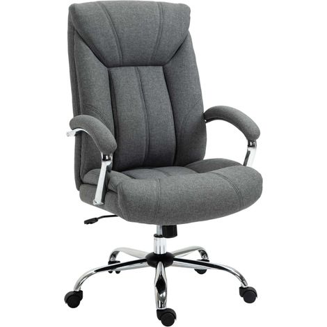 Buerostuhl Ergonomisch mit Wippfunktion, Kopfstuetze, Gepolsterten Armlehnen und Hoehenverstellung, Polyester Grau (1/5)