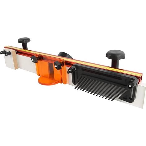 24 in long router table fence system with feather board, bit guards, adjustable stop and dust port (1/5)