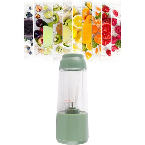 Batidora eléctrica portátil, recipiente de 300 ml recargable por USB con cuchilla de acero inoxidable para batidos y licuados, color verde claro. (1/5)