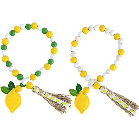 Guirlande de perles en bois citron, 8 pièces, avec pompon, pour la décoration de la maison et des fêtes (1/5)