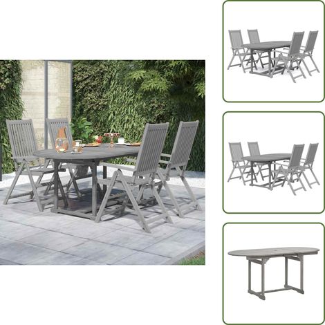 The Living Store Juego de comedor de jardín 5 piezas madera maciza de acacia - Comedor de jardín