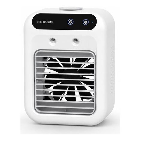 Climatiseur mobile 3-en-1 avec nébulisation, refroidisseur d'air portable et ventilateur rechargeable avec réservoir d'eau, pour maison et bureau, blanc (1/5)