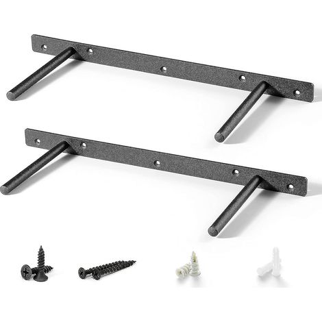 - Supports d'étagère flottante robustes (2 pièces) en acier massif - Fixations invisibles pour étagères flottantes en bois - Vis et chevilles incluses (1/5)