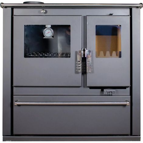 Estufa de leña con horno y salida de humos a la izquierda Verso CS Plus - 7.7 kW, con paneles laterales pintados en negro (1/5)