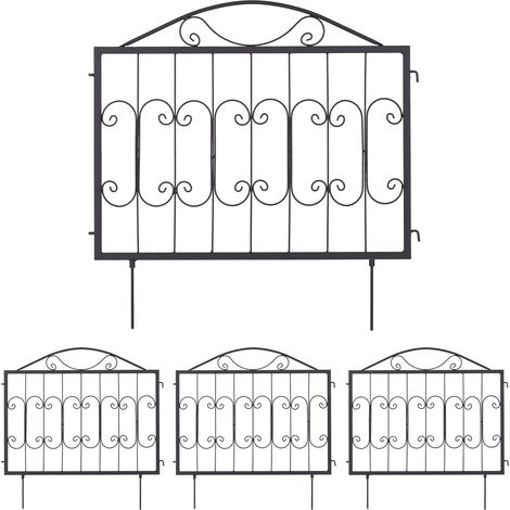 Relaxdays Lawn Edging, H x W: 60 x 60 cm, 4-Piece Set, Garden Flowerbed Border, Push-In, Metal, Swirl Design, Black (1/5)