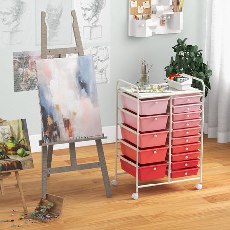 Chariot avec Tiroirs 15 Tiroirs Plastique 63 x 37 x 87 cm Rose 2 Freins CWXT5184 DESIGN IN (1/2)