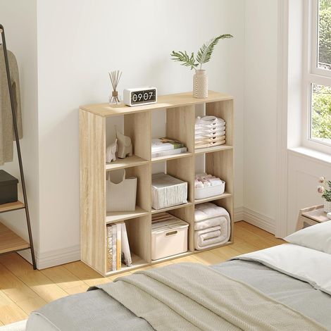 WOLTU Libreria a 9 Cubi, Scaffale in Legno a Ripiani, Armadio Guardaroba Autoportante per Ufficio e Casa, di Colore Rovere chiaro