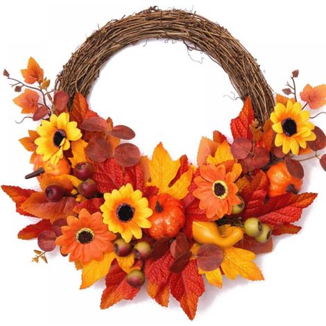 Guirlande Automne - Guirlande Porte 45 cm - Feuilles D'érable Citrouille Tournesol - Décoration Intérieure Extérieure - 1 Pièce (1/5)