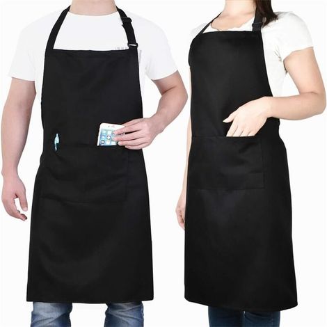 Lntyq 2 Pack Chef Tabliers, Noir Tablier avec 2 Poches, Etanche Réglable Tablier pour Homme Femme,Tablier Cuisine Professionnel pour Cuisine, Jardinage, Restaurant, Barbecue, Café (1/5)