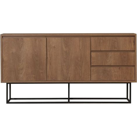 Buffet 2 portes 3 tiroirs effet Noyer 140 cm - Nerio