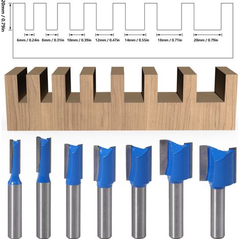 7 pièces mèches à défonceuse pour bois droites double lèvre alliage YG8 8 mm (1/5)